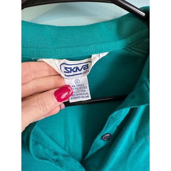 Vintage SKIVA Green Polo T Shirt Kids Small - Picture 4 of 5